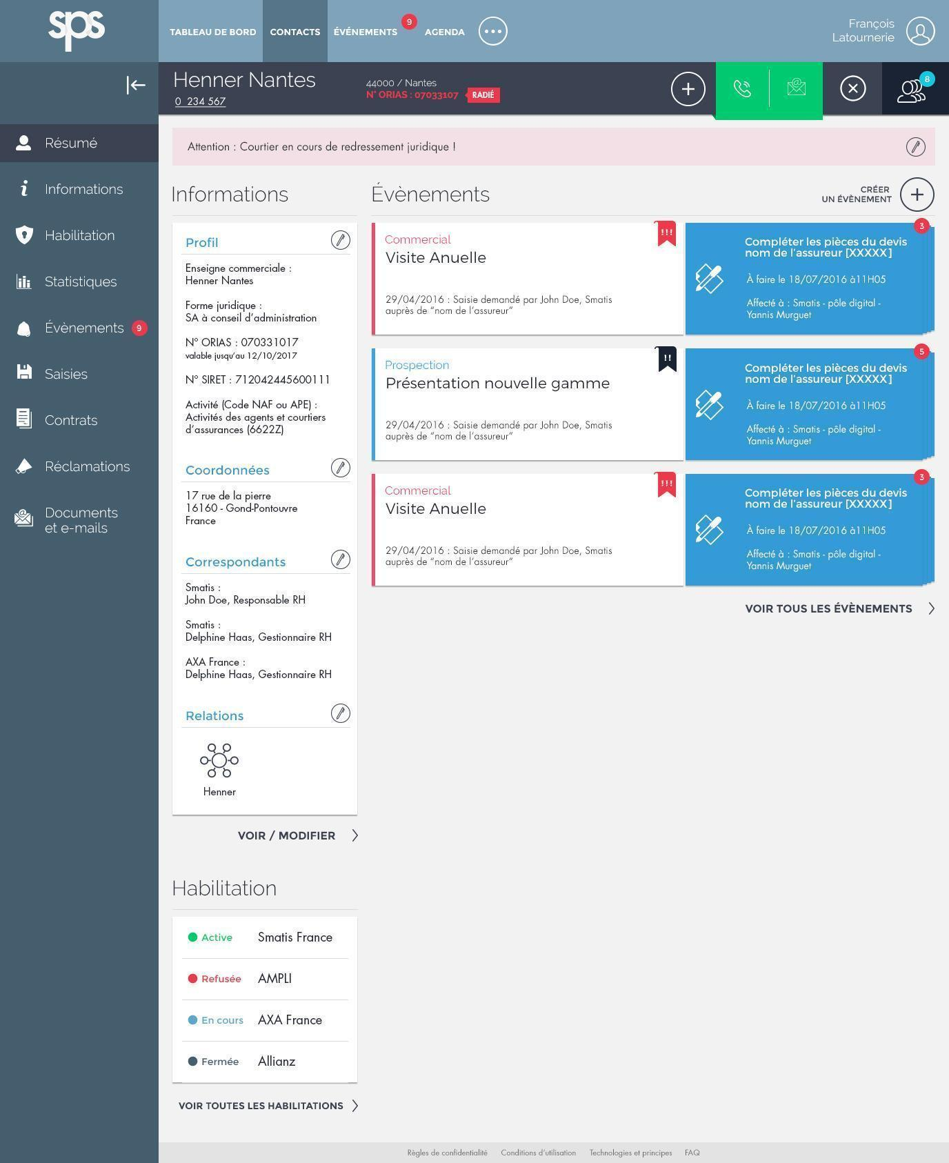 Fiche courtier et informations de suivi dans SPS